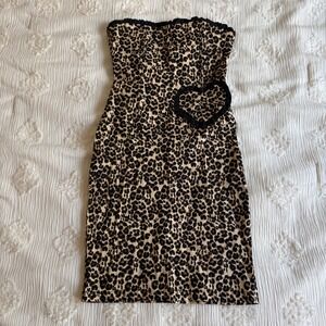 Jessica Louise Leopard Print Strapless Heart Pocket Mini Dress Rockabilly Large